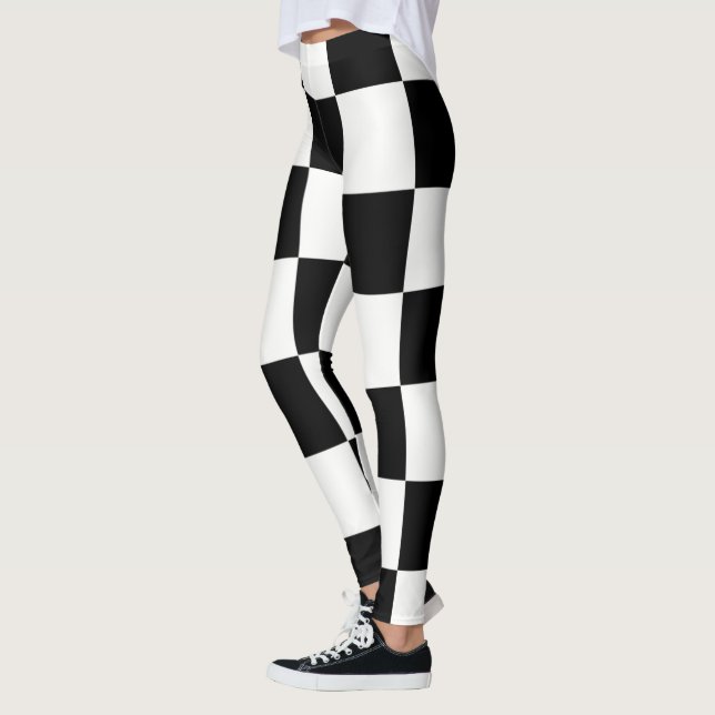Checkerboard ~ Chess~ Square Design Black & White* Leggings (Left)