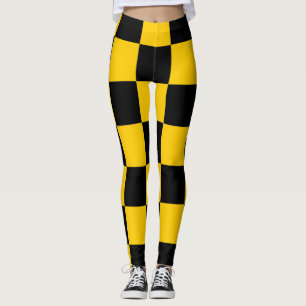 Checkerboard ~ Chess ~ Square Design Gold & Black Leggings