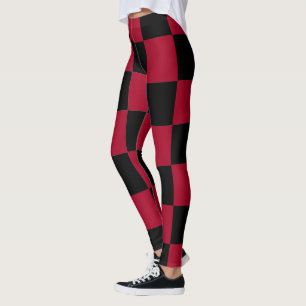 Checkerboard ~ Chess ~ Square Design Red & Black Leggings