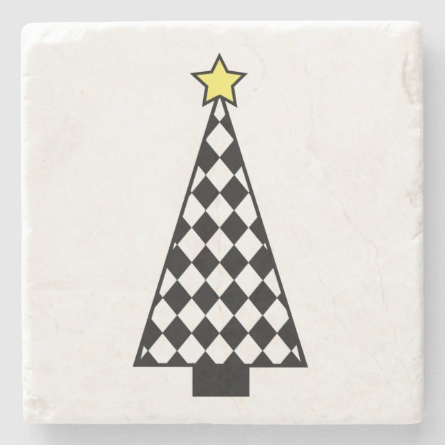 Checkerboard Christmas Tree Stone Coaster (Front)