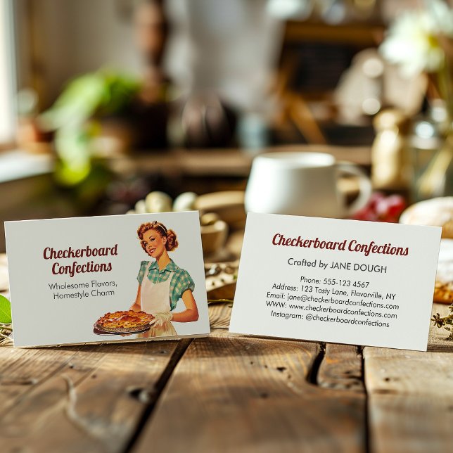 Checkerboard Confections Bakery Nostalgia Retro Business Card (Creator Uploaded)