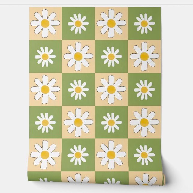 Checkerboard Daisy Pattern Wallpaper (Unrolling)