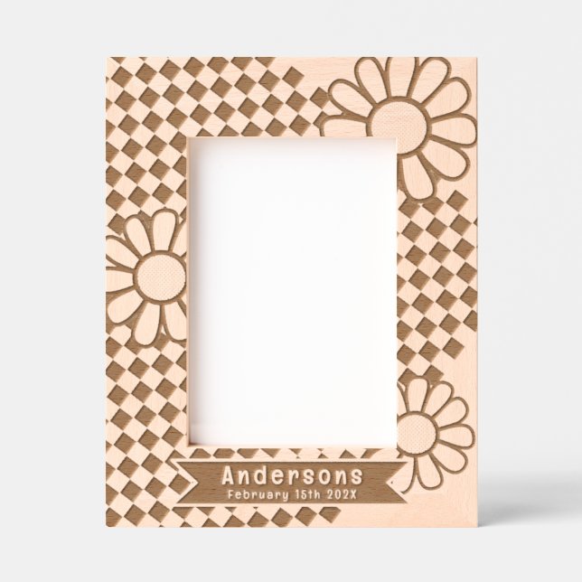 Checkerboard Daisy Personalized Engraved Frames (Front)