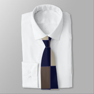 Checkerboard Dark Blue Brown Checks Pattern Neck Tie