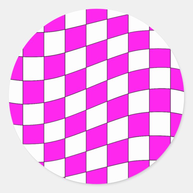 Checkerboard Decal Board Pattern Wavy Pink white Classic Round Sticker (Front)