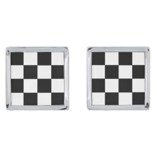 CHECKERBOARD design! Silver Cufflinks