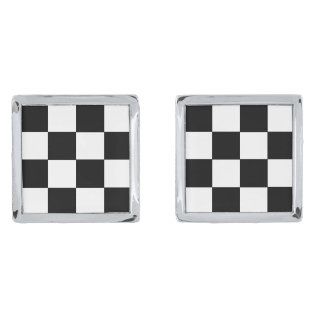 CHECKERBOARD design! Silver Cufflinks (Front)