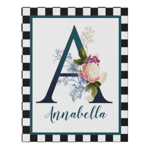 Checkerboard Fancy Floral Monogram Letter A Faux Canvas Print