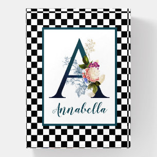 Checkerboard Fancy Floral Monogram Letter A Paperweight