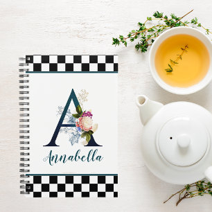 Checkerboard Fancy Floral Monogram Letter A Planner