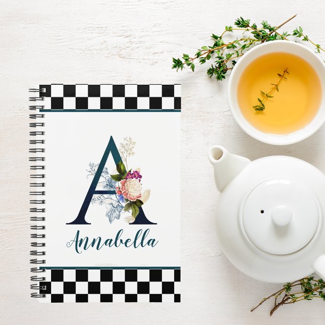Checkerboard Fancy Floral Monogram Letter A  Planner (Creator Uploaded)