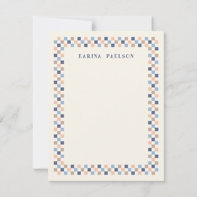 Checkerboard Frame Stationery Note Card - Navy (Front)