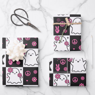 Checkerboard Ghost Wrapping Paper - Black White 