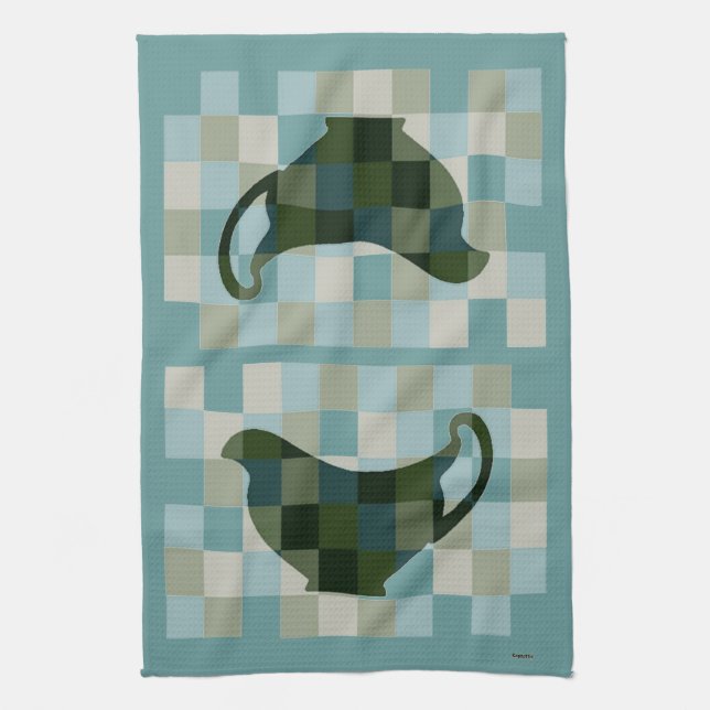 Checkerboard Gravy Boat Towel (teal) (Vertical)