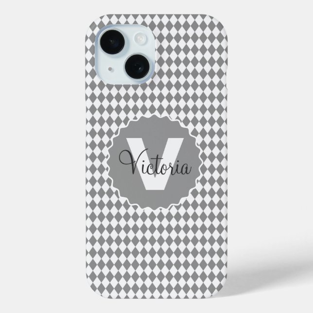 Checkerboard Grayscale with Monogram Name   Case-Mate iPhone Case (Back)