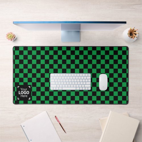 Checkerboard Green  Black _ Your Business Logo Desk Mat