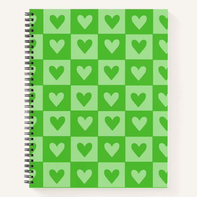 Checkerboard Green Heart Notebook  (Front)