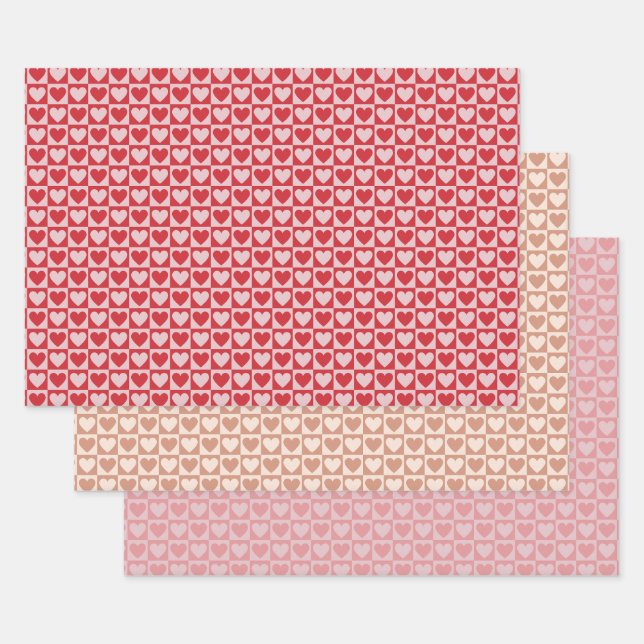 Checkerboard Heart Wrapping Paper - Tonal Pink (Set)
