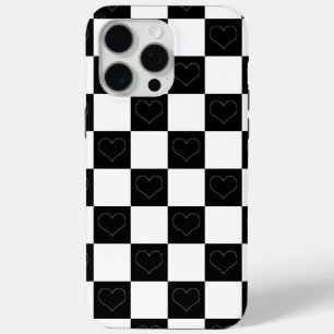 Checkerboard Hearts in Black and White iPhone 15 Pro Max Case