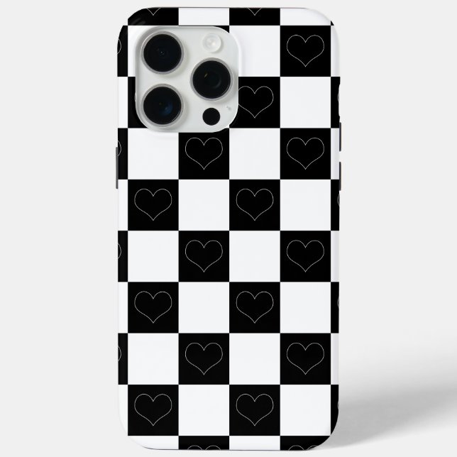 Checkerboard Hearts in Black and White Case-Mate iPhone Case (Back)