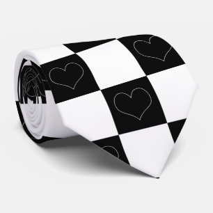 Checkerboard Hearts in Black and White Neck Tie