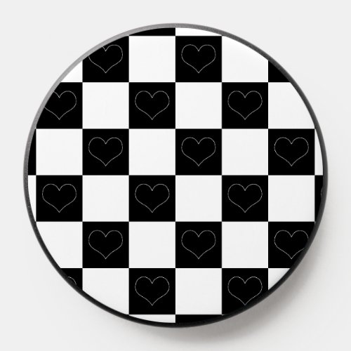 Checkerboard Hearts in Black and White PopSocket