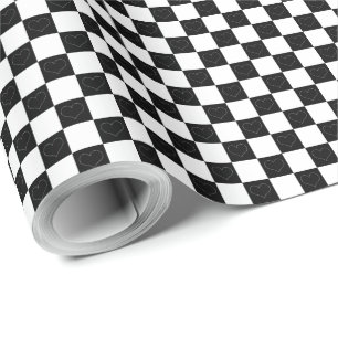 Checkerboard Hearts in Black and White Wrapping Paper
