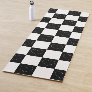 Checkerboard Hearts in Black and White Yoga Mat