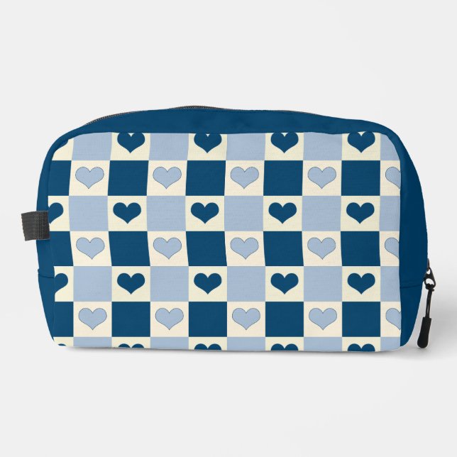 Checkerboard Hearts in Dark Blue, Light Blue, and  Dopp Kit (Front)