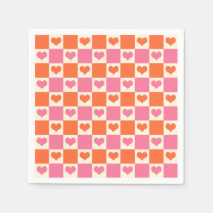 Checkerboard Hearts in Pink, Orange, and Cream Napkins