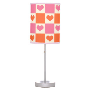 Checkerboard Hearts in Pink, Orange, and Cream Table Lamp