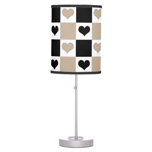 Checkerboard Hearts in Taupe Black and White Table Lamp