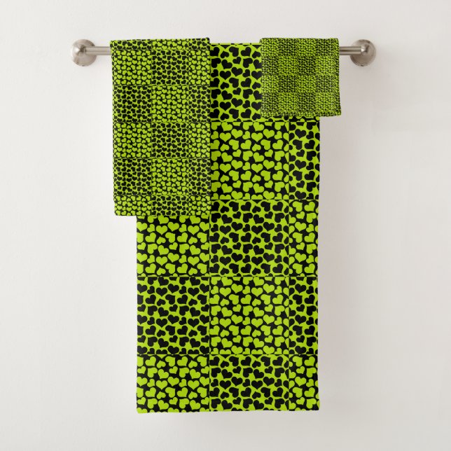 Checkerboard hearts pattern in Lime Green Bath Towel Set (Insitu)