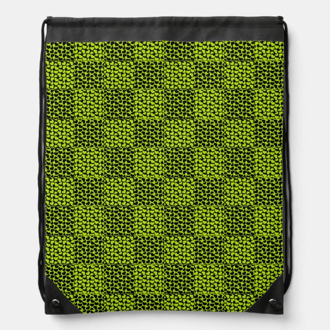 Checkerboard hearts pattern in Lime Green Drawstring Bag (Front)