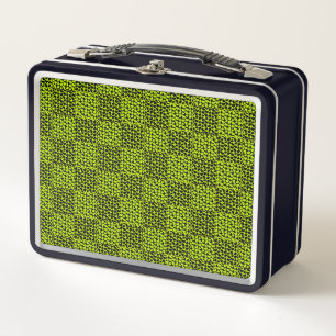 Checkerboard hearts pattern in Lime Green Metal Lunch Box