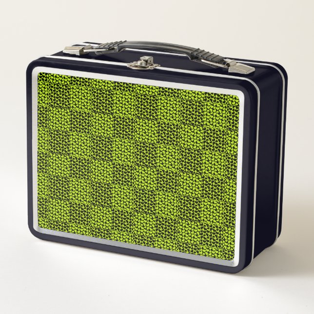Checkerboard hearts pattern in Lime Green Metal Lunch Box (Front)