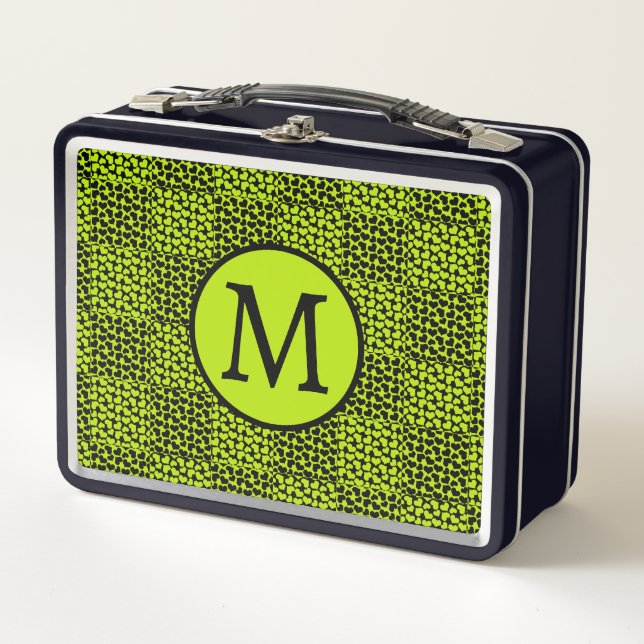 Checkerboard hearts pattern in Lime Green Metal Lunch Box (Front)
