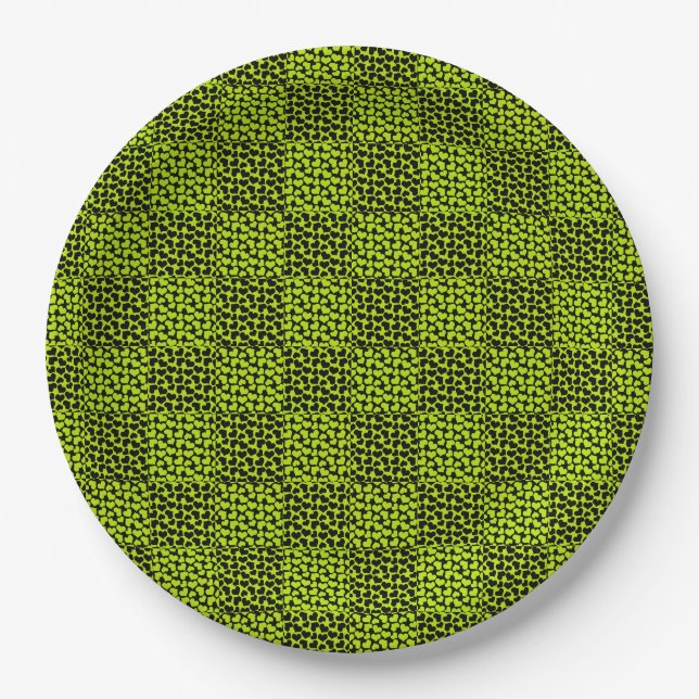 Checkerboard hearts pattern in Lime Green Paper Plates (Front)