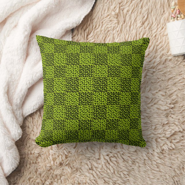 Checkerboard hearts pattern in Lime Green Throw Pillow (Blanket)