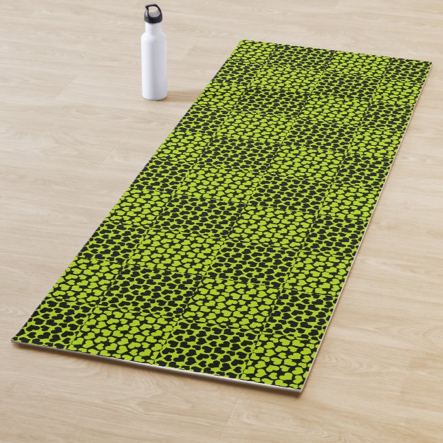 Checkerboard hearts pattern in Lime Green Yoga Mat (In Situ)