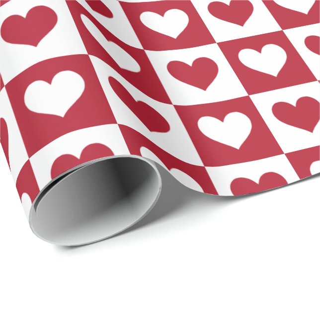 Checkerboard Hearts Pattern Valentine's Day Wrapping Paper (Roll Corner)