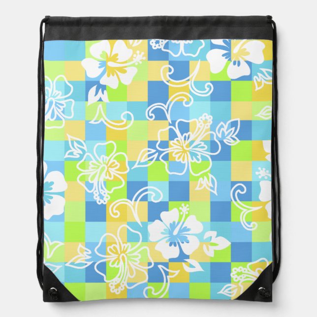Checkerboard Hibiscus Hawaiian Backpack (Front)