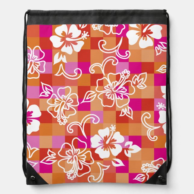 Checkerboard Hibiscus Hawaiian Backpack (Front)