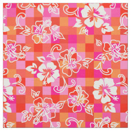 Checkerboard Hibiscus Hawaiian Floral Fabric