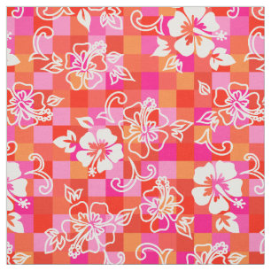 Checkerboard Hibiscus Hawaiian Floral Fabric