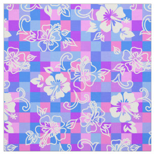Checkerboard Hibiscus Hawaiian Floral Fabric