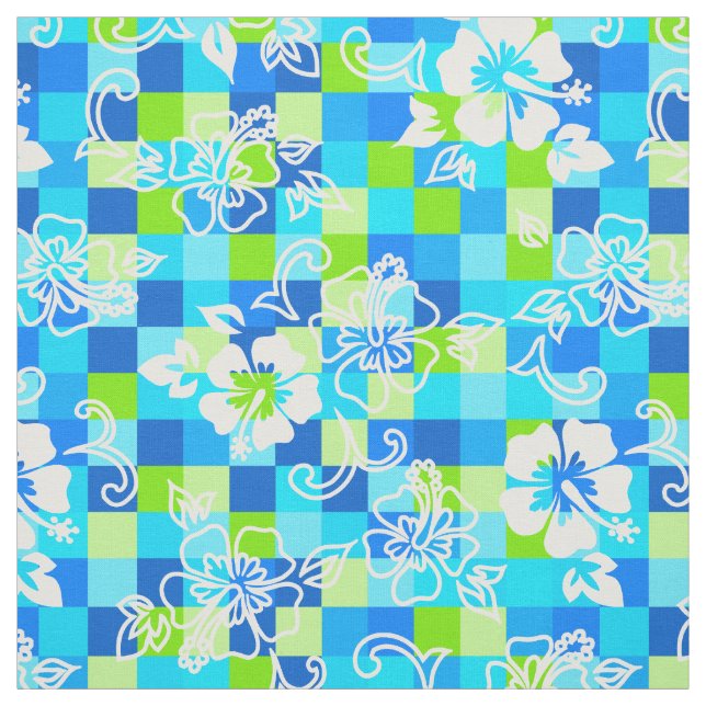 Checkerboard Hibiscus Hawaiian Floral Fabric (Swatch)