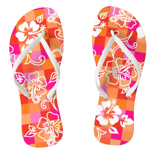 Checkerboard Hibiscus Hawaiian Floral Flip Flops (Footbed)