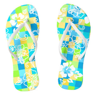 Checkerboard Hibiscus Hawaiian Floral Flip Flops
