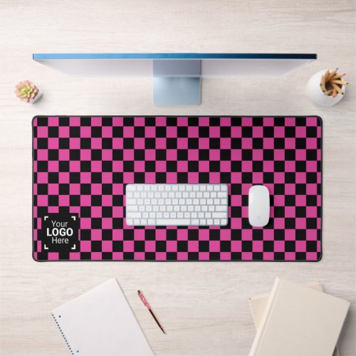 Checkerboard Hot_Pink  Black _ Your Business Logo Desk Mat